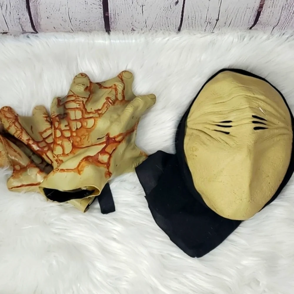 Latex Faceless Whole Head Mask with Gloves - Fabric Cowl Neck Hair Cover Unisex